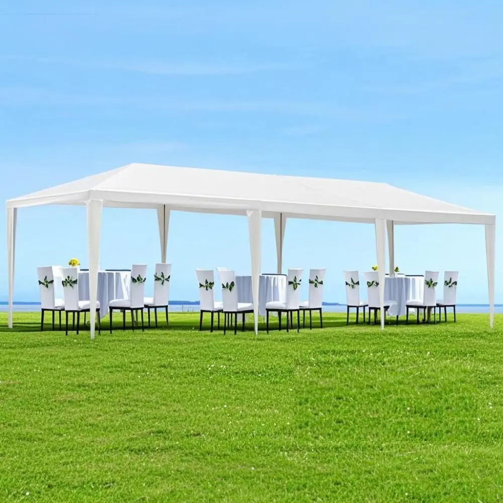 10x30 Feet Outdoor Garden Gazebo, Wedding Party Tent Marquee with Waterproof PE Cover, Metal Fe, No Sidewalls, White