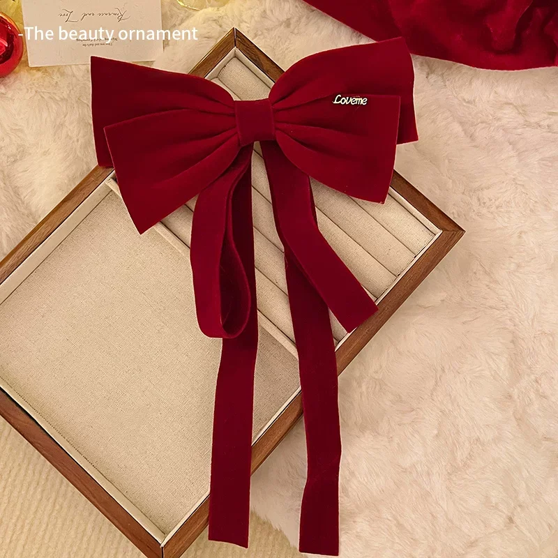 

Women Girls Princess Party 2026 New Headwear Bridal Hair Clip Female Wine Red Bow Ribbon Wedding Barrettes Hair Accessories