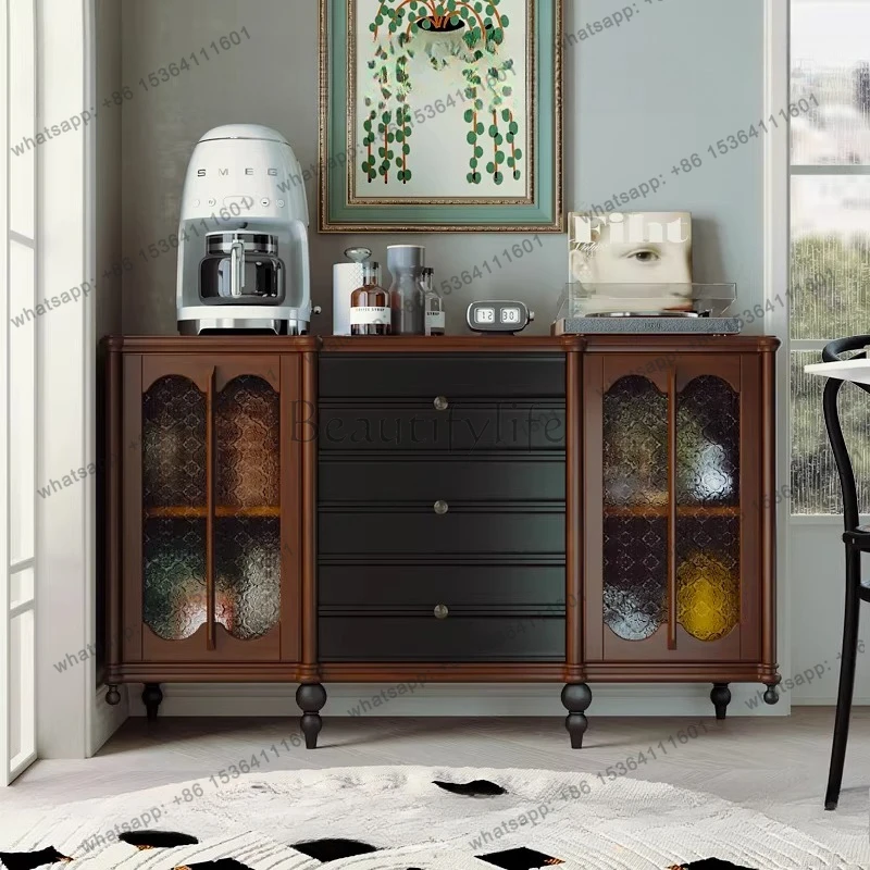 

Французский средневековый обеденный боковой чайный шкаф из цельного дерева, высококачественный ретро шкаф для хранения в гостиной