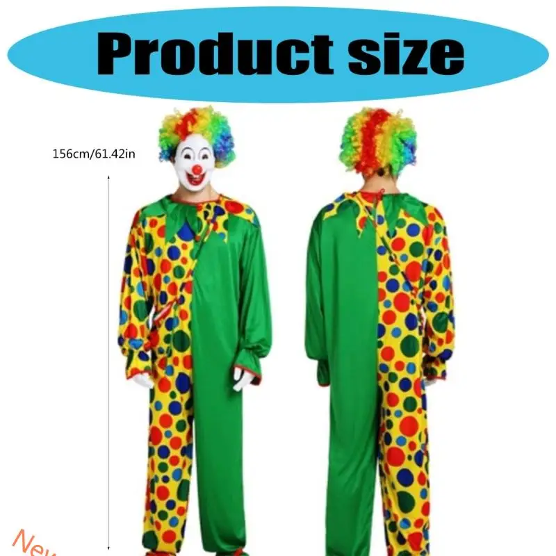 Clown outfit clown jumpsuits regenboog pruik hoofdtooi voor volwassenen vrouwen mannen Halloween clown kostuums accessoires