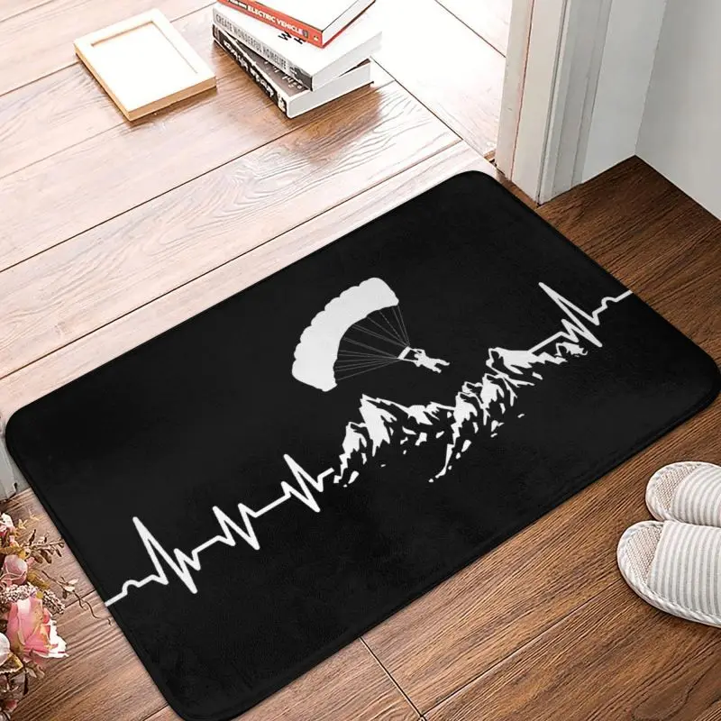 Heartbeat Paraglider Adventure Paragliding Floor Door Bath Kitchen Mat Anti-Slip Indoor Doormat Garage Entrance Rug Carpet