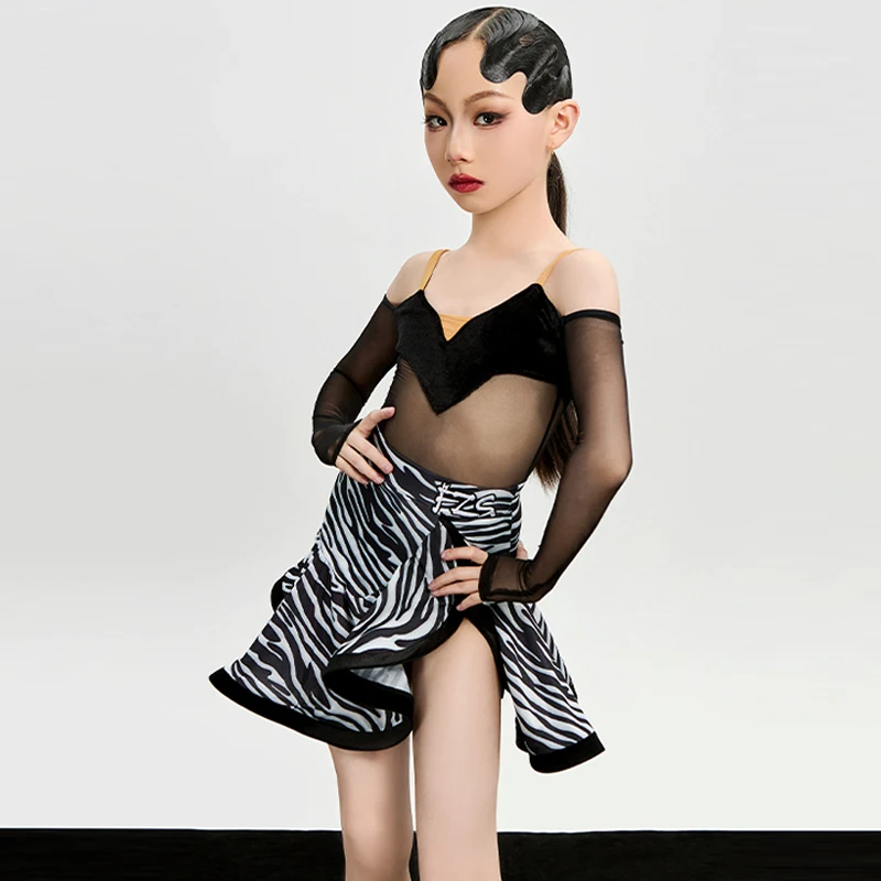 

Fashion Girls Latin Dance Professional Dress Kids Salsa Chacha Dancing Clothes Children Ballroom Dance Performance Wear SL11825
