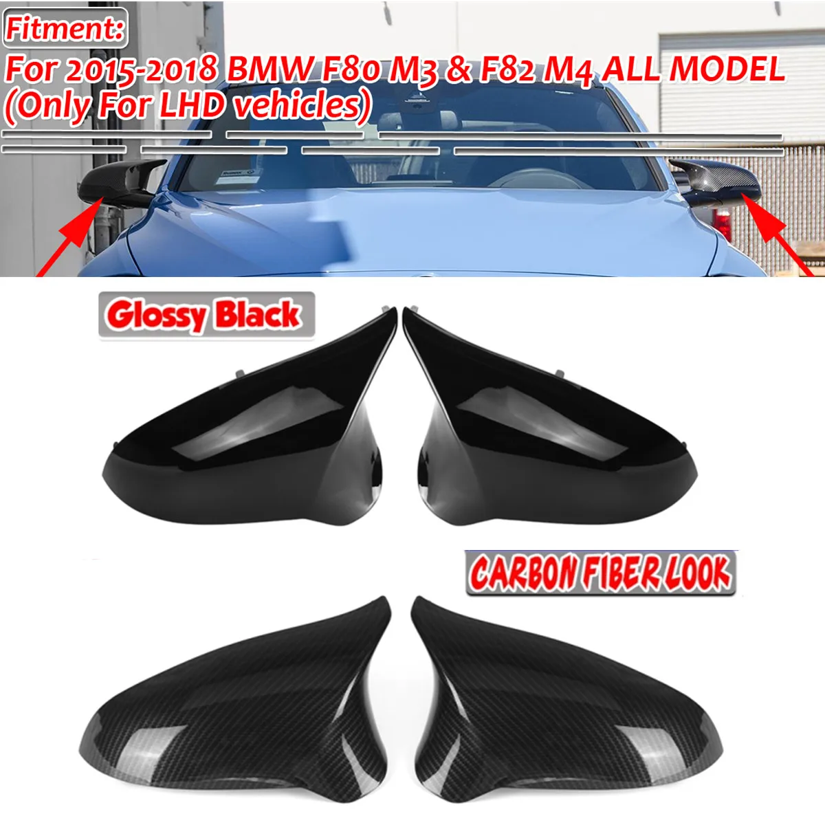 

Replacement Rear View Side Mirror Cover Cap For BMW F80 M3 F82 M4 M2 2015-2019 Only Fit LHD Mirror Cap Cover