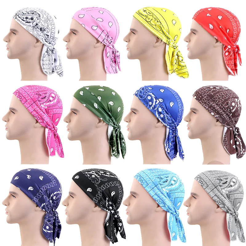 Men Women Print Durag Du-Rag Head Wrap Skull Cap Doo Do Rag Bandanas Headband Beanies Hat Headscarf Cycling Pirate Caps Bonnet