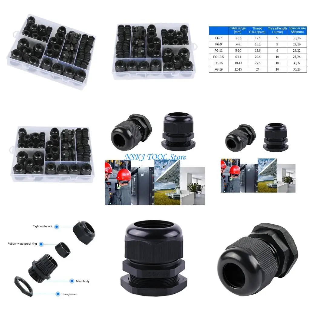 

L8RC 50Pcs Waterproof Cable Glands PG7-PG19 Nylon Cable Glands Joint Cable Grommets