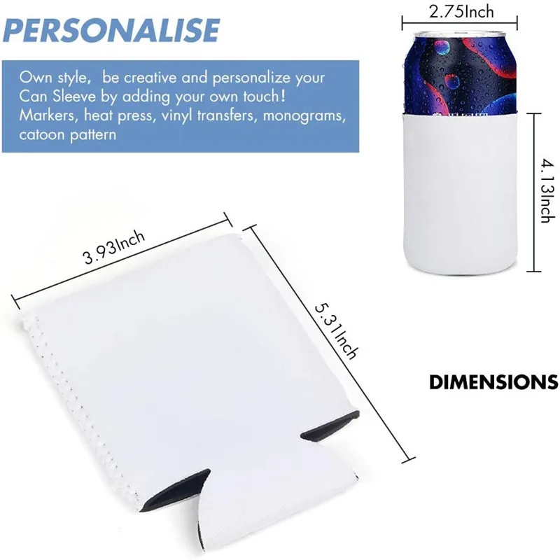 

10pcs/lot Sublimation Skinny Beer Can Cooler Blank Neoprene Personalized Collapsible Insulated Cooler Can Sleeve Holder