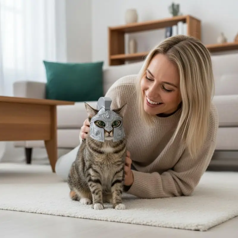 Roman Centurion 3D Printed Cat Helmet Pet Costume Unique Lightweight Headgear for Masquerade Party Photo Shoots