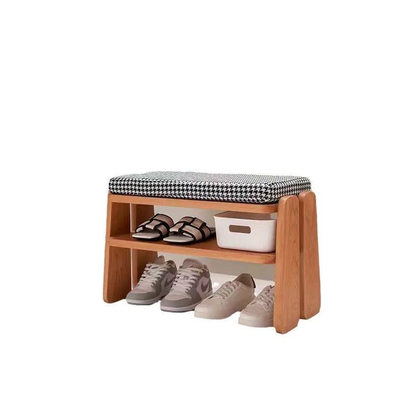 Solid wood shoe change stool home entrance low stool light luxury cream style minimalist shoe stool bench super narrow