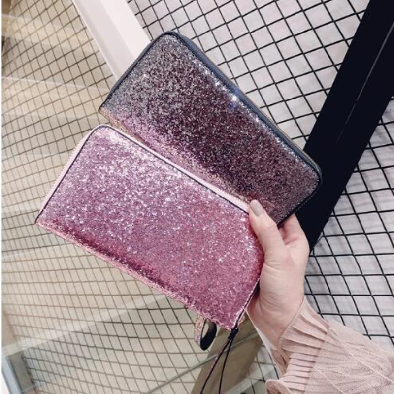 

Leather Wallets for Women Glitter Sequin Wallets Fashion New Money Bag Coin Purses Solid Color Credit Card Holder Bags Monederos