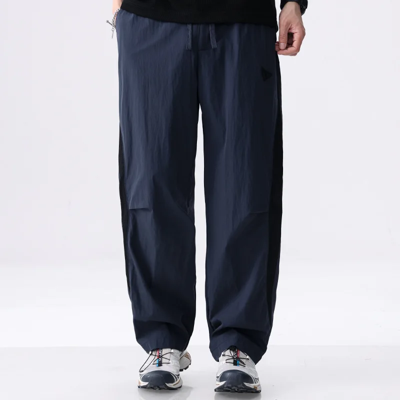 

Новые летние тонкие ледяные шелковые висячие брюки с ощущением боковых сращивания, повседневные и простые модные брендовые универсальные свободные брюки прямого кроя