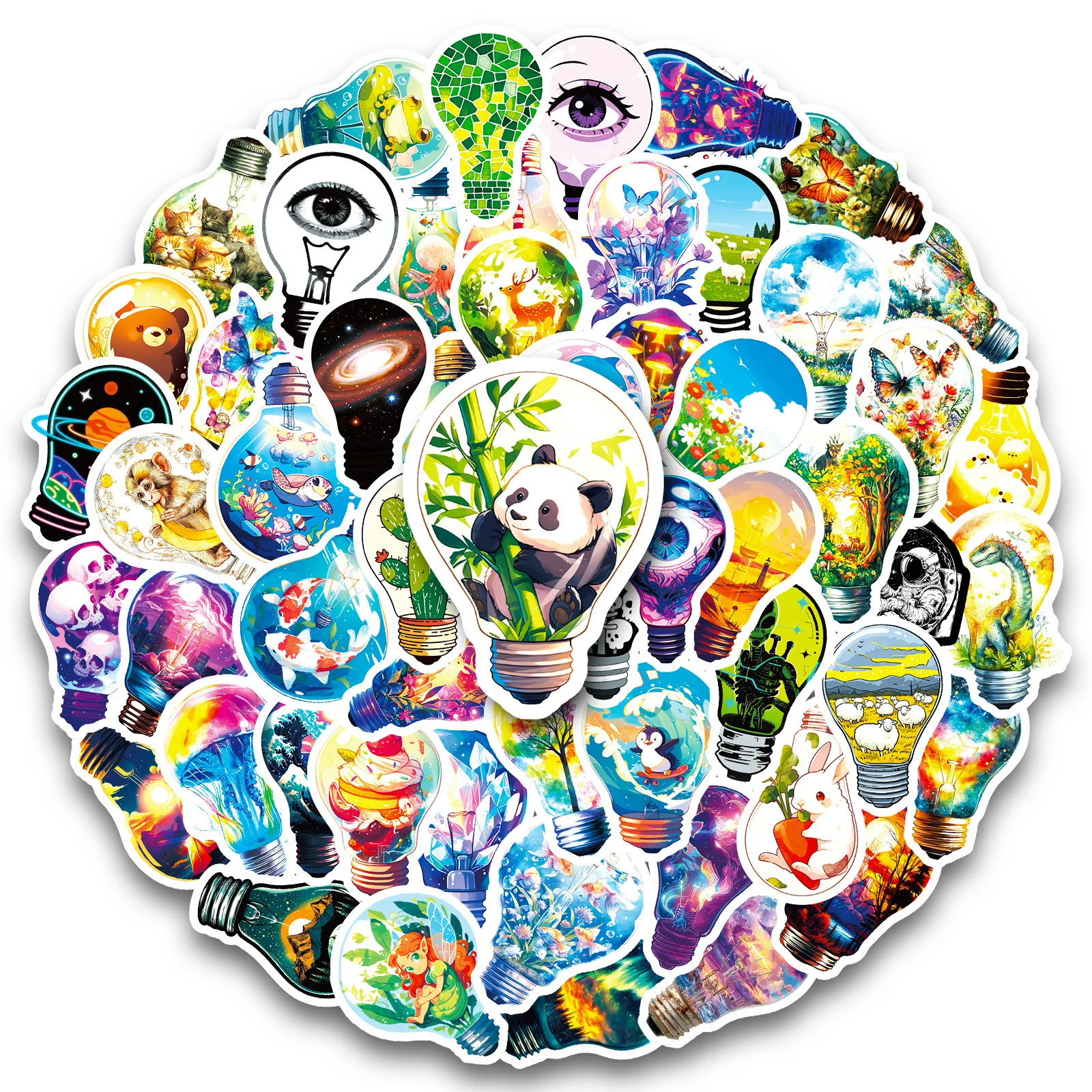 

56PCS The World Within Light Bulb Graffiti Stickers Cute Creative Cartoon Decal Notebook Phone Guitar Skateboard Classic Kid Toy