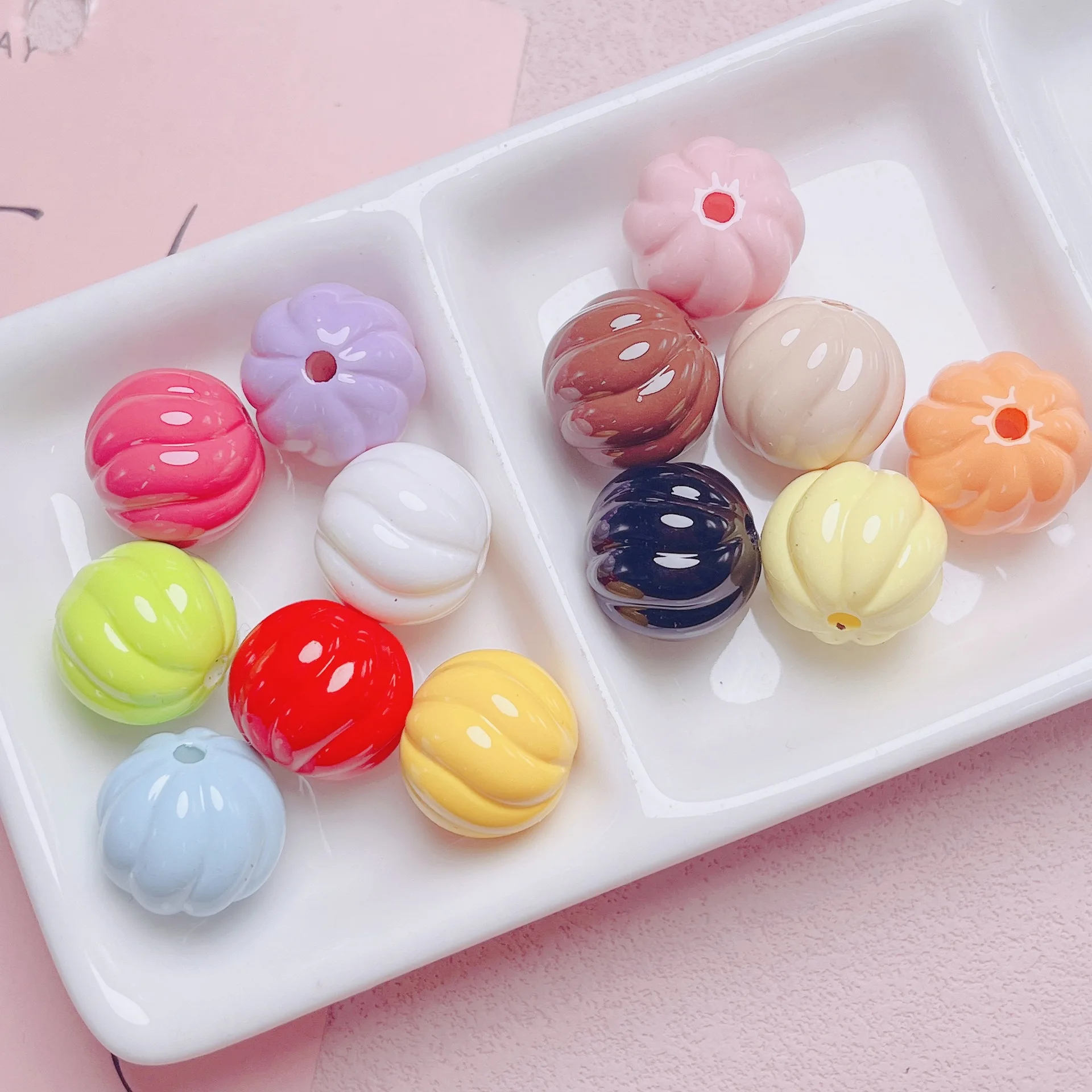 Trendy New 100pcs 16mm Solid Colors Striped Watermelon Round Shape Acrylic Plastic Beads Fit Girls Bubblegum Necklace Earring