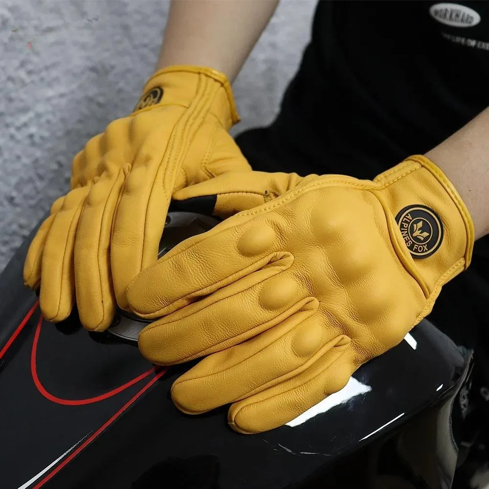 

Винтажные мотоциклетные перчатки из козьей кожи для мужчин, летние желтые кожаные перчатки для мотокросса, сенсорный экран, защита суставов, городская езда