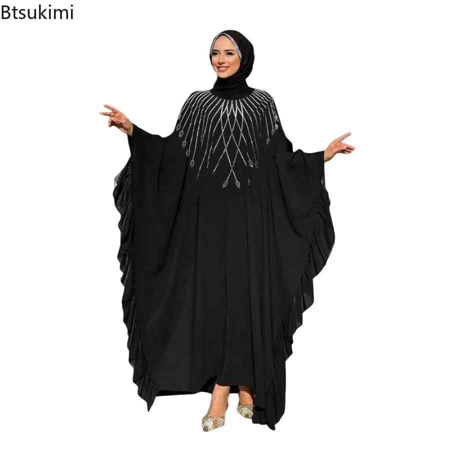 Middle East Muslim Fashion Abayas Women's Elegant Maxi Dresses Daily Casual Luxury Diamond Studded Women Kaftan Dress Dubai Robe 6