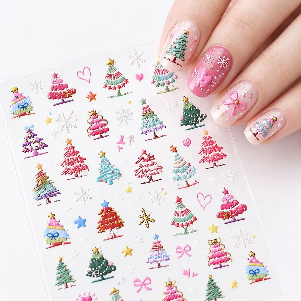 1Pc 5D Embossed Christmas Nail Art Stickers Self Adhesive Xmas Tree Decals Sliders Acrylic Nails Manicure Salon Beauty Supplies