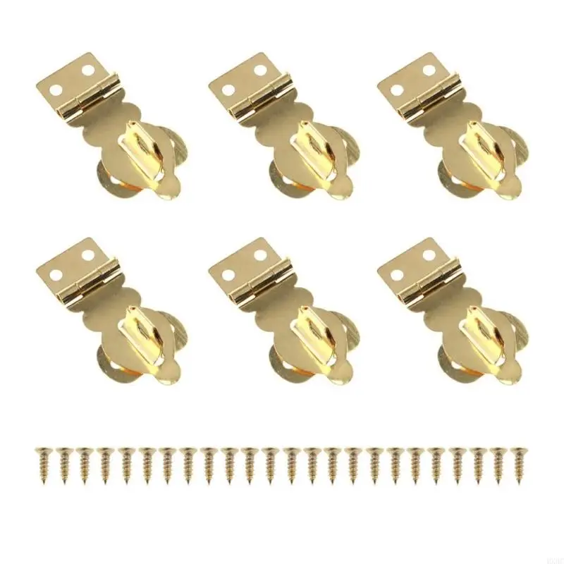 Set Of 6 Decorative Brass Latches lock Miniature Padlocks Hasps with Mounting Screws Upgrades for Gift Boxes & Dollhouses HX6C