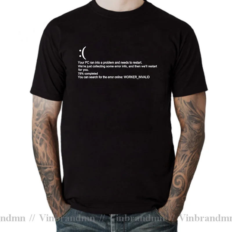 Funny Blue Screen Of Death BSOD Crash Nerd Computer Costume Tops T-Shirts Camisa New Coming Men T Shirt Man Camisa Cotton tshirt