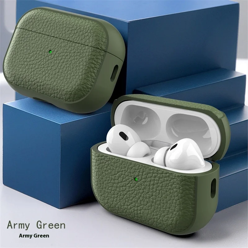 Чехол для Airpods Pro3, роскошный кожаный деловой чехол для наушников из личи с ремешком-крючком, чехол для наушников Apple AirPods 4 3 2 1 Pro
