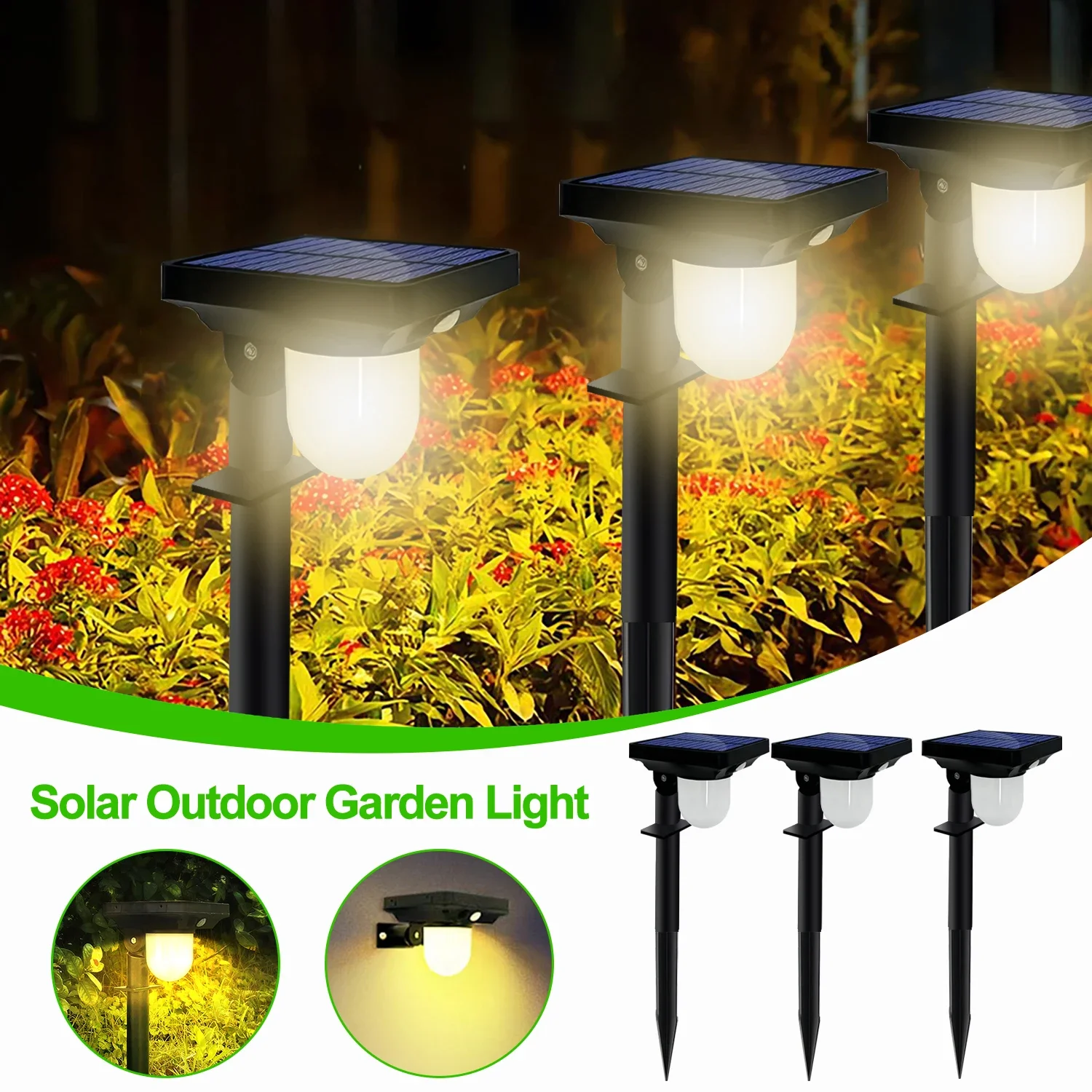 Zonne-verlichting Buitentuin Wandlamp op zonne-energie Waterdicht Bewegingssensor Pathway Light Landschap Path Yard Achtertuin Gazon