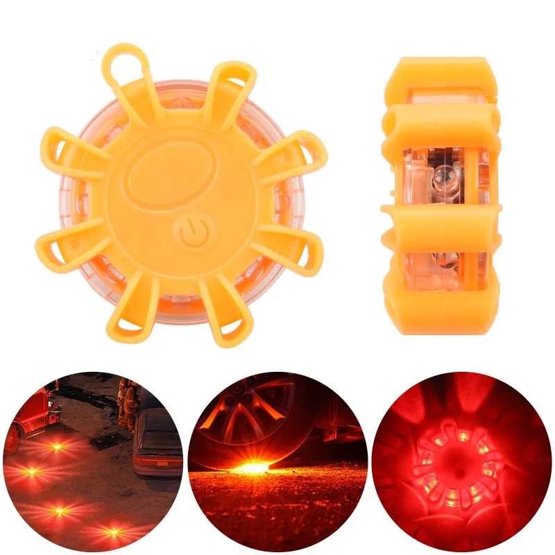 1/2X 8LED Emergency Car Light Safety Barricade Light Beacon Disc Flashing Warning Flare Kit With Magnetic Roadside Warning Flash