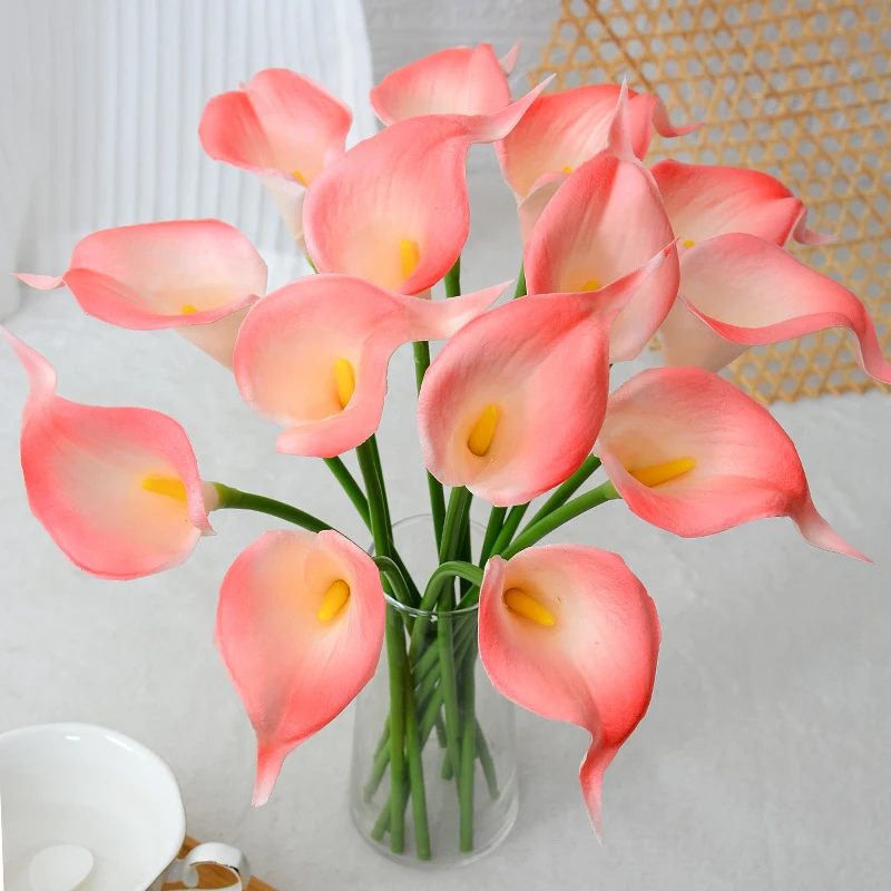 4Pcs Real Touch Calla Lily Artificial Flowers White Wedding Bouquet Bridal Shower Party Home Flower Decoration Fake Flower