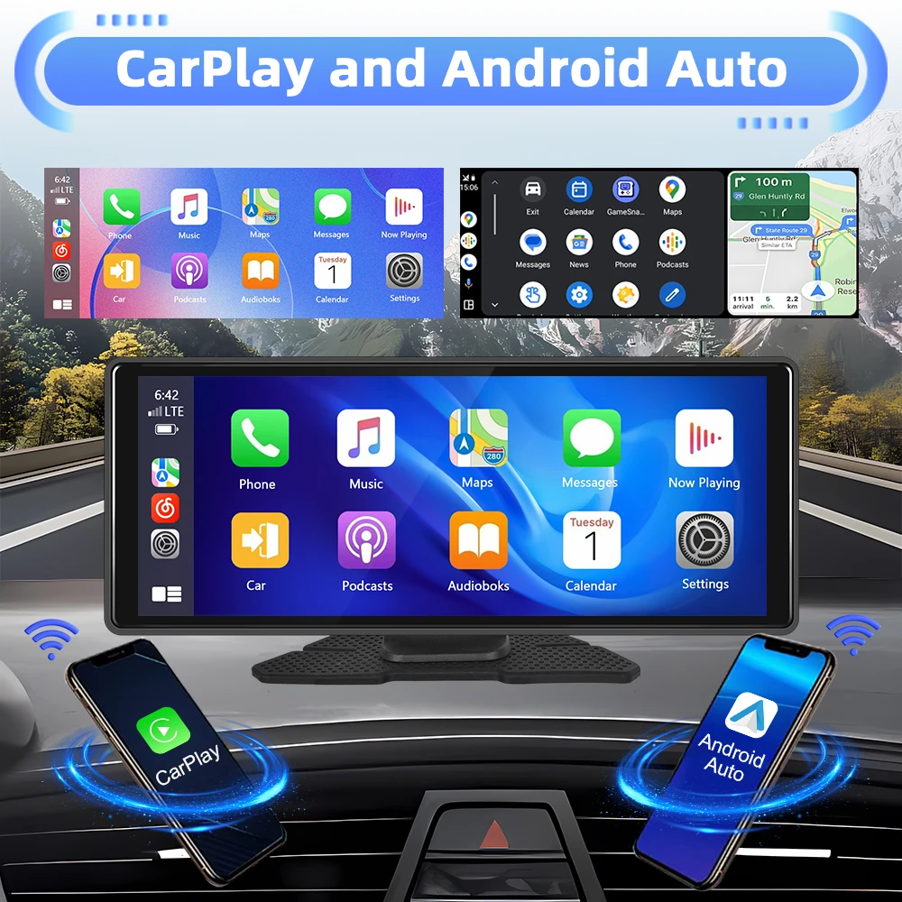 Podofo 10,26 pulgadas DVR de coche para Android 4 + 64G Monitor Carplay Android Auto Dash Cam WIFI GPS navegación salpicadero grabadora