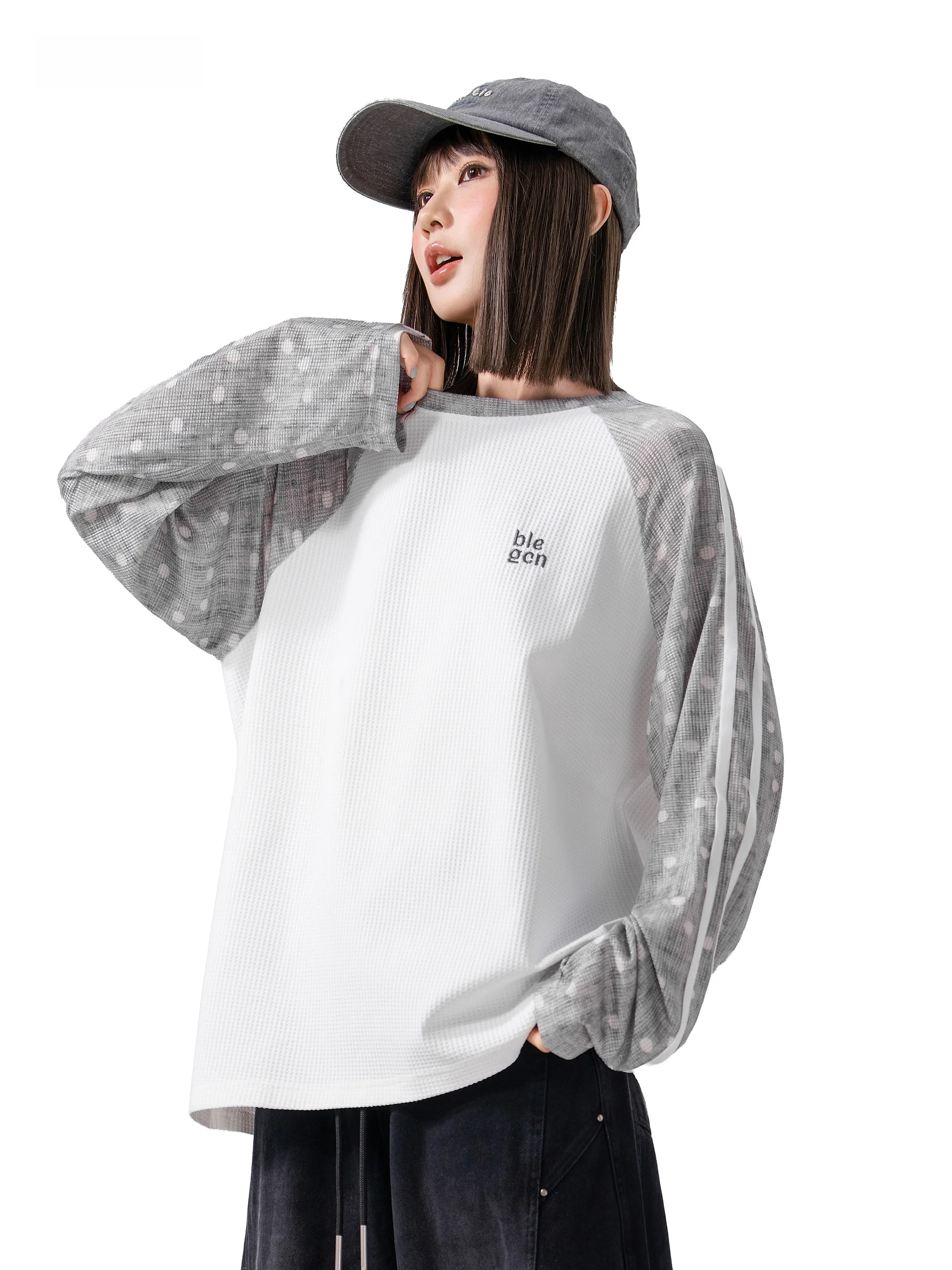 Loose Casual Long Sleeve T-Shirt Unisex Shoulder Insert Color Block Base Shirt Trendy Top for Cycling City Walk Camping Dance