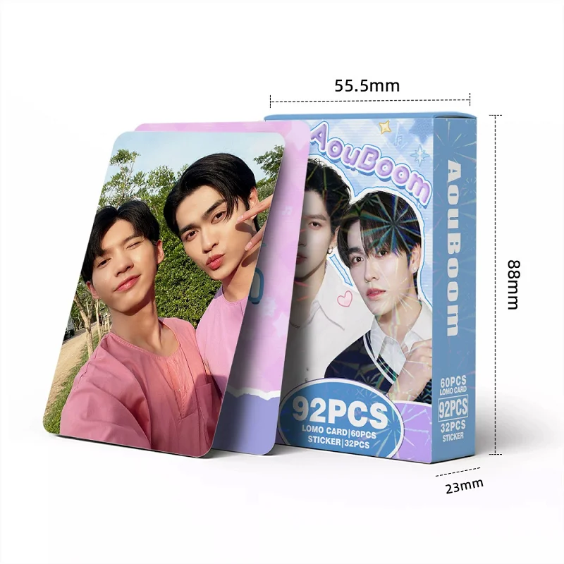 92PCS Thai Drama CP AouBoom Photo Cards Set - Aou & Boom Characters Collectible LOMO Cards with Mini Stickers