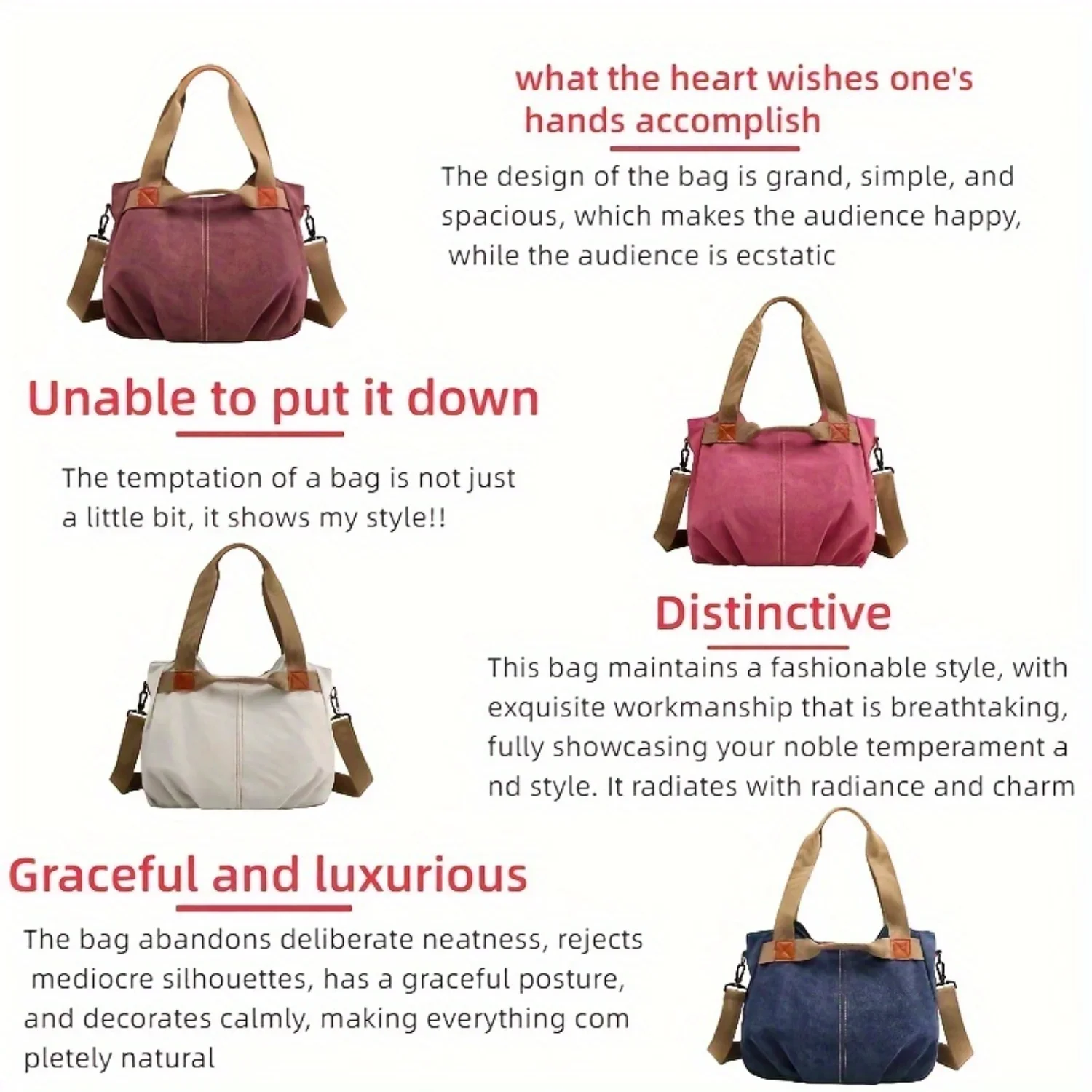 حقيبة يومية متعددة الاستخدامات وعصرية، حقيبة قماش بسيطة ذات سعة كبيرة، حقيبة كتف للسفر خفيفة الوزن