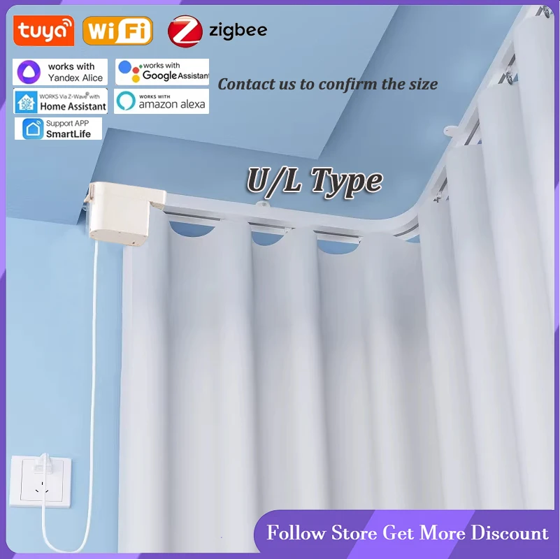 

L/U Type 90 Degree Electric Curtain Rail Rod Tuya Zigbee Mini Smart Curtain Motor Support Alexa Alice Home Assistant Smartlife