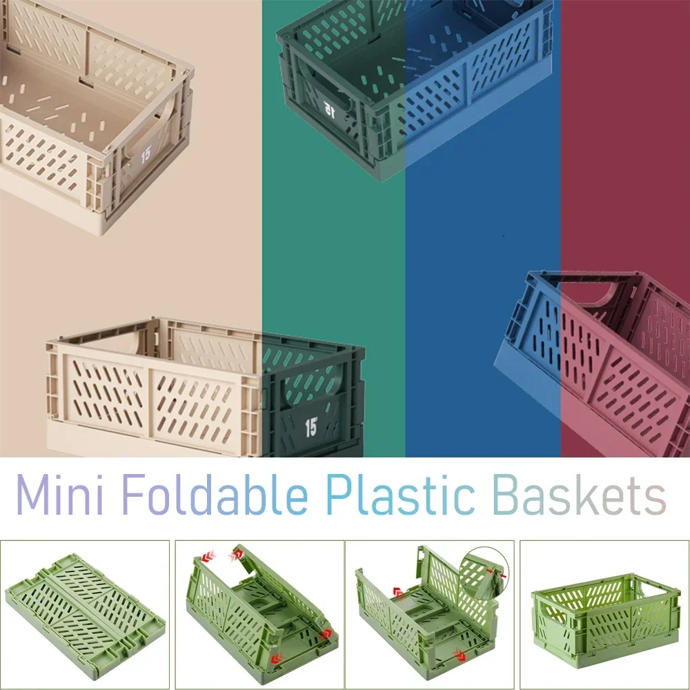 

Mini Foldable Plastic Baskets for Organizing and Storage, Collapsible Storage Crate for Home Kitchen Bedroom Organizer Decor