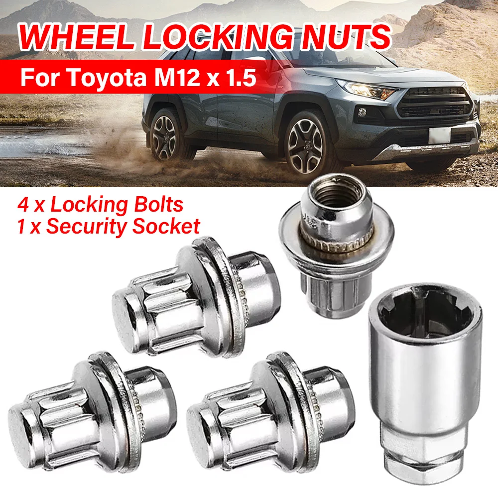 4PCS M12 X 1.5 Wheel Lock Bolts Anti-Theft Security Lug Nuts For Toyota 4Runner Corolla Hilux RAV4 Aluminum With Socket Key
