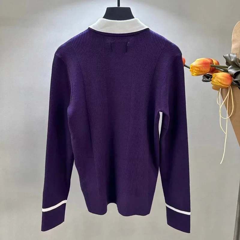 Golf Clothing Women's Sweater 24 Autumn New Cold Slim Slim Skinny Lapel Knitted Long Sleeve Top