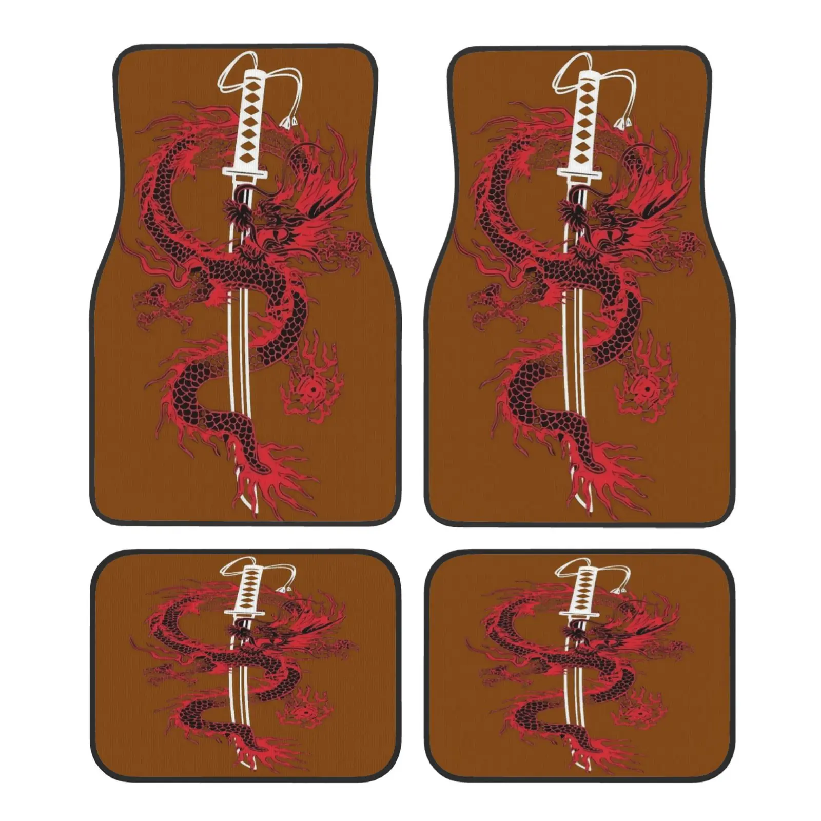 Set Of 4 Fashionable Car Floor Mats With A Dragon Design, Ideal For Trucks, Cars, And Suvs, Elevating The Style Of Vehicle Inter