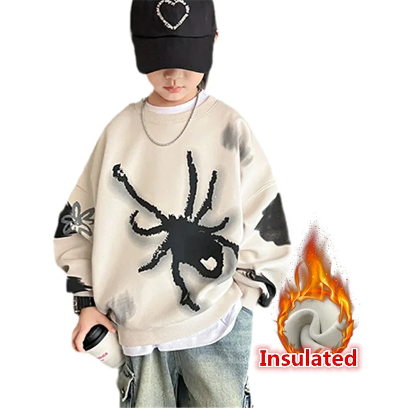 New Autumn Winter Children's Clothing for Boys with Spider Clothes Cotton Sweatshirt Kids Long Sleeve Insulated T-shirt 5-14 Yrs