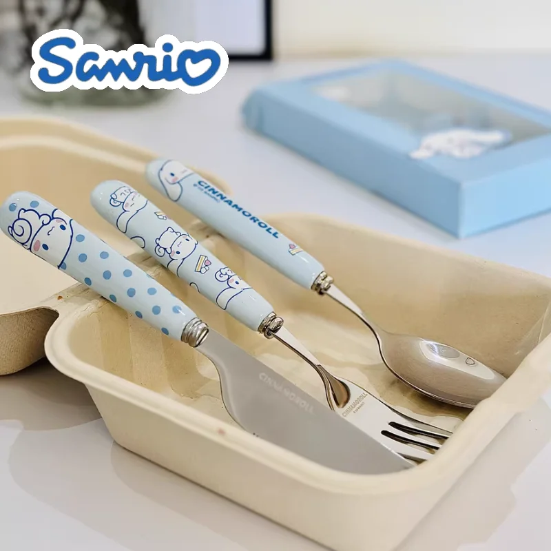 

Sanrio Tableware Set Stainless Steel Spoon Fork Travel Portable Kitchen Knife Storage Dessert Coffee Tea Spoon Kids Gifts