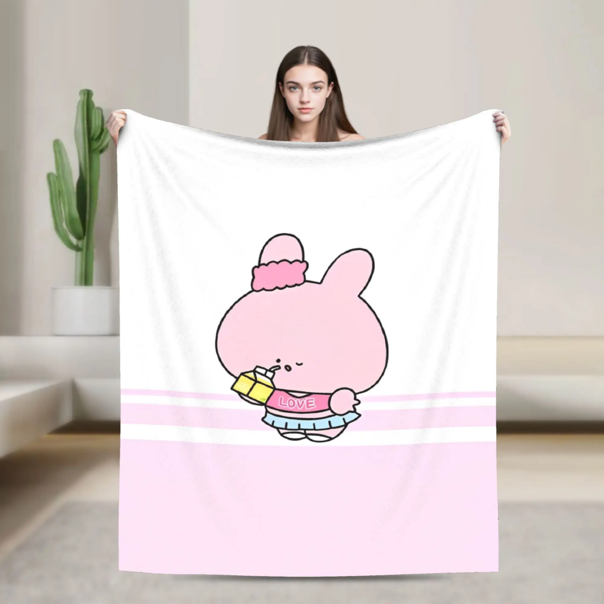Asamimichaan Cute Asamimi Rabbit Blanket  Plush Throw Blanket Summer Air Conditioning Decoration Soft Warm Bedspreads,