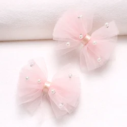 2pcs Mesh Bow Hair Clips with Faux Pearl Girls Elegant Bow Hair Clips for Birthday Party Non-slip Cute Hair Accessories Headwear