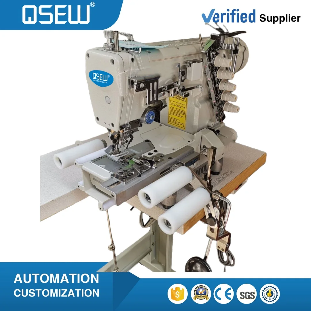 QS-600D-UT-CL Automatic Cylinder Bed Rolled Puller T Shirt Collar Underwear Waistband  Interlock Sewing Machine