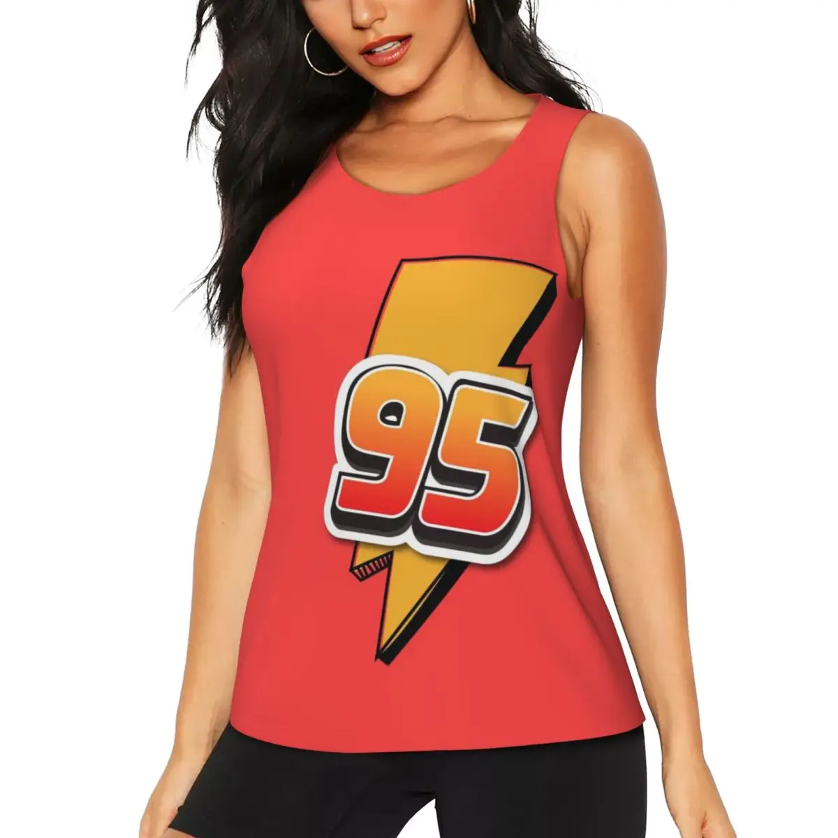

Custom Cartoon Lighting McQueen Yoga Shirts Women Cars Gym Workout Running Tank Tops