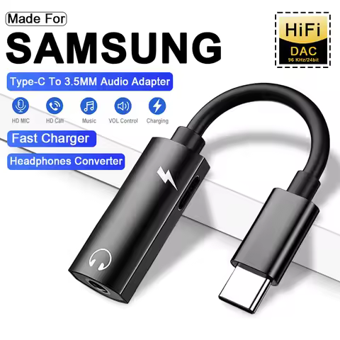 2 in 1 Type C To 3.5MM Headphones Jack Audio Adapter For Samsung Galaxy S24 S23 S22 Ultra A54 A34 A53 Note 20 10 USB C Charger