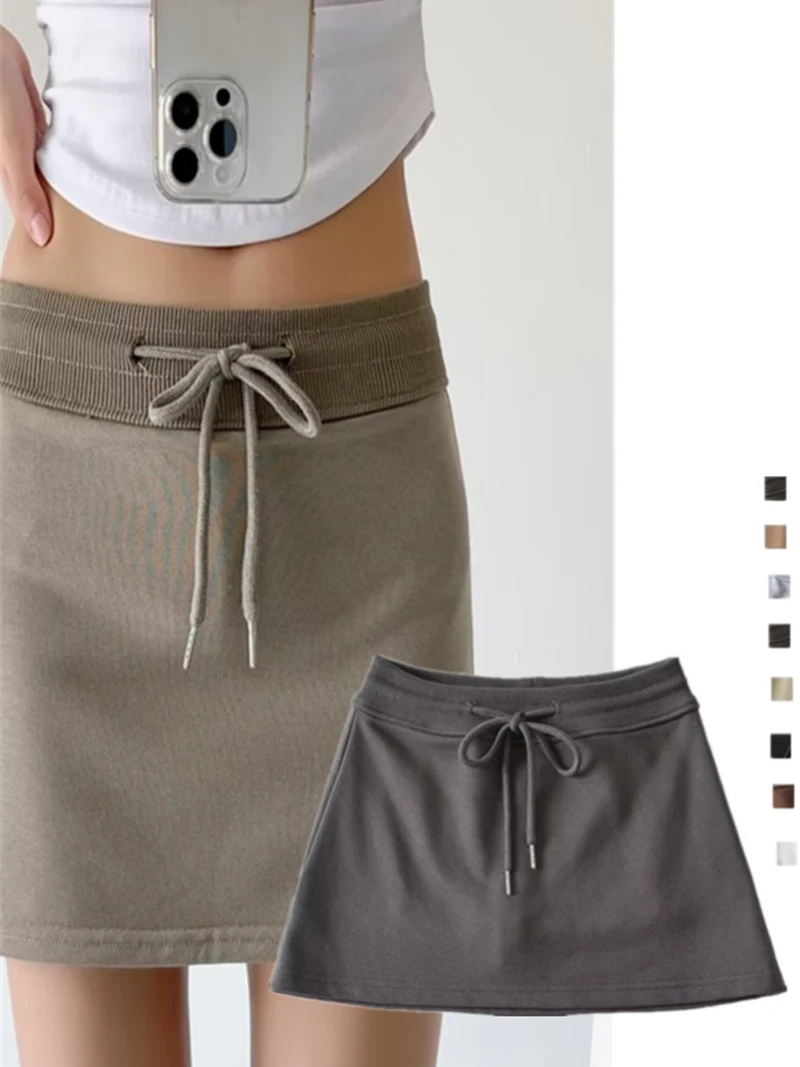 

High Waist A-Line Skirt Trendy Versatile ort Skirt Bodycon Slimming High Waist Dstring Spor Casual Anti-Light