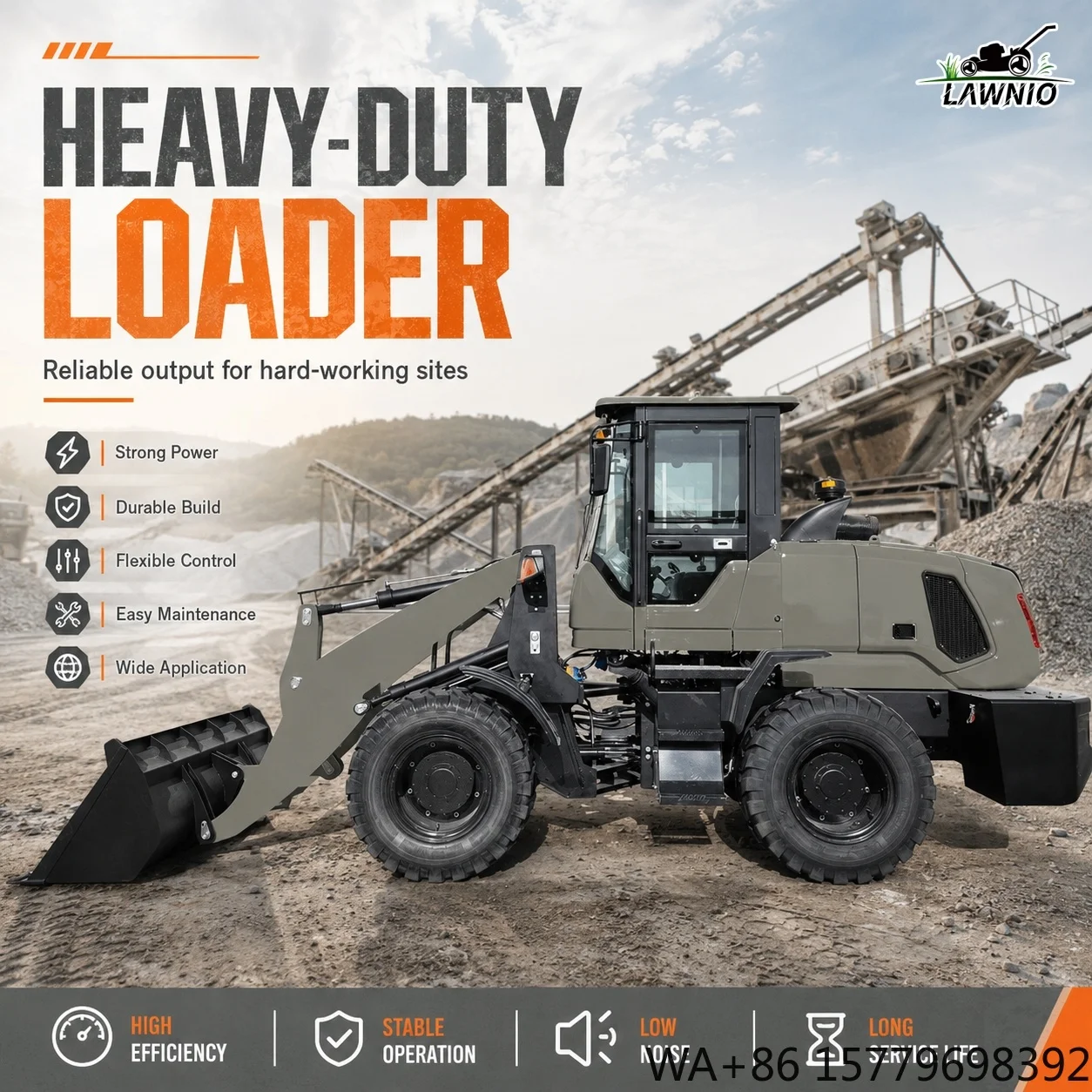 Multiple Attachments Available  Wheel Loader  1.2m³ Bucket Capacity Strong  Power Construction  Loader