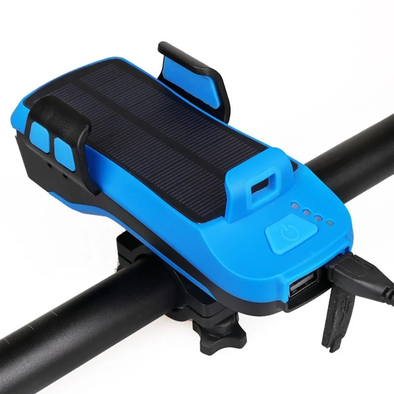 

Многофункциональный солнечный велосипедный фонарь 4 в 1, держатель для мобильного телефона, 4000 мАч, внешний аккумулятор, велосипедный звонок, светодиодные велосипедные фонари
