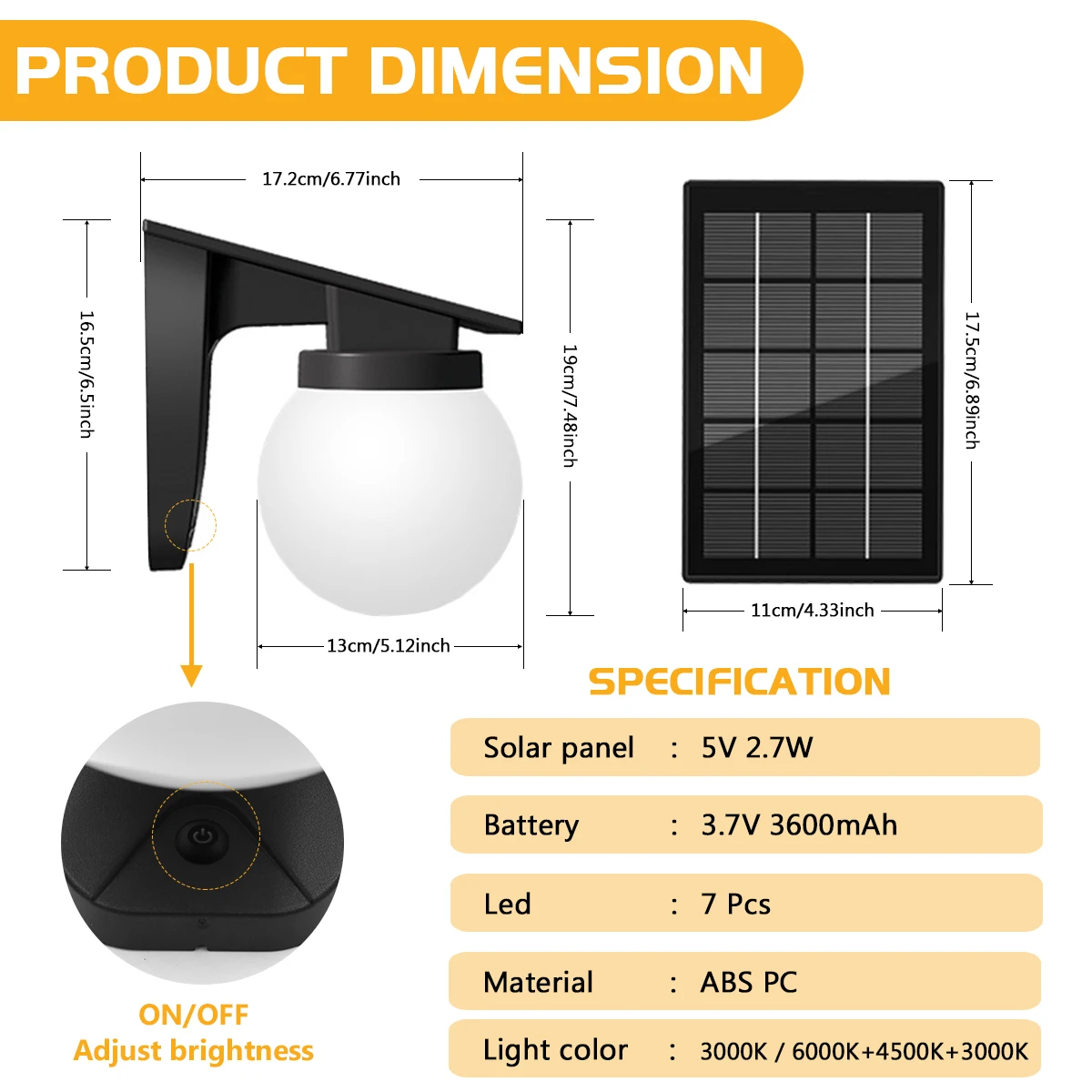 Outdoor Solar Light Adjustable Brightness And Color IP65 Waterproof Solar Wall Lamp Solar Powered Garden Lights for Yard Fence