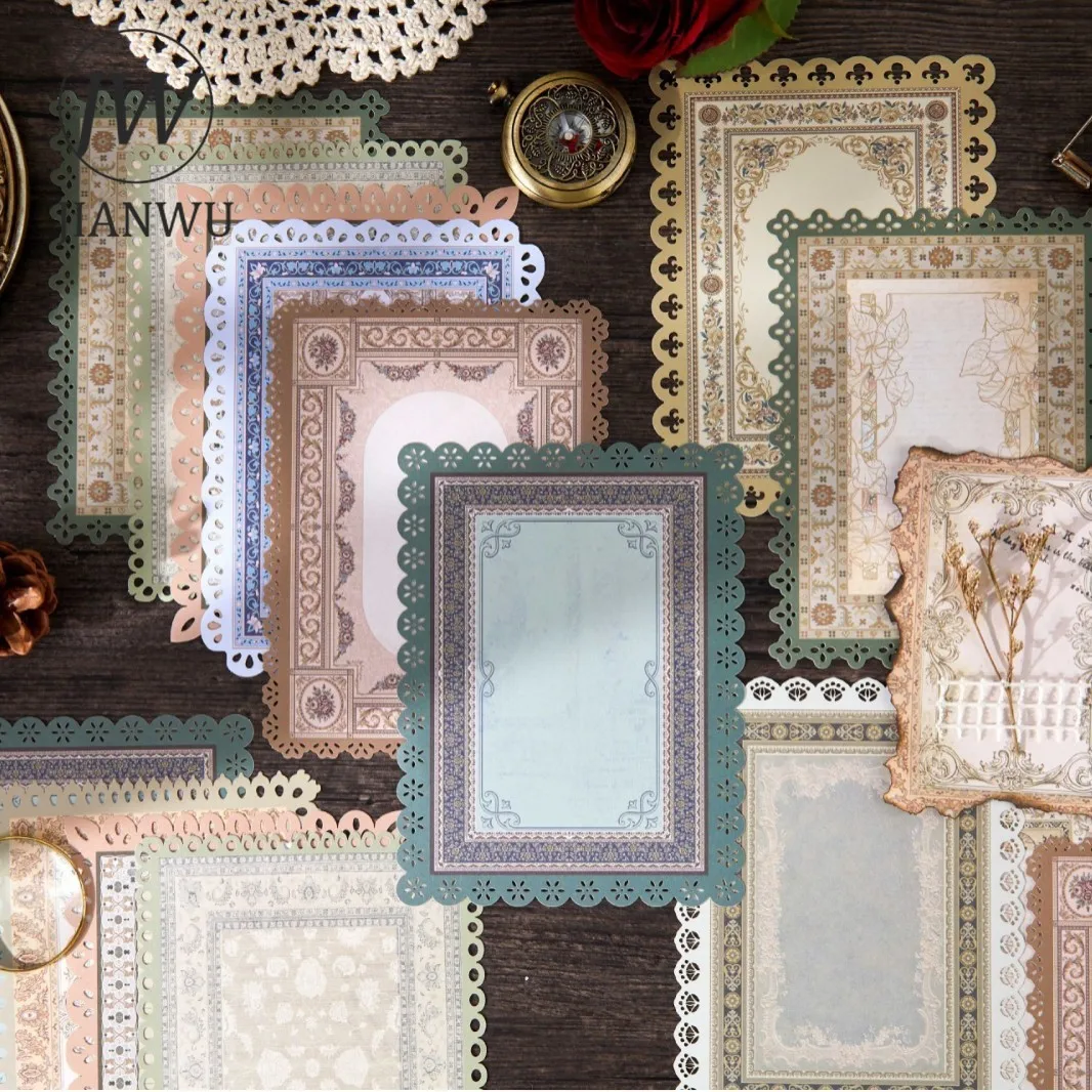 JIANWU Vintage Baroque Lace Flower Border Landscape Collage Scrapbooking Material Paper Creative DIY Junk Journal Stationery