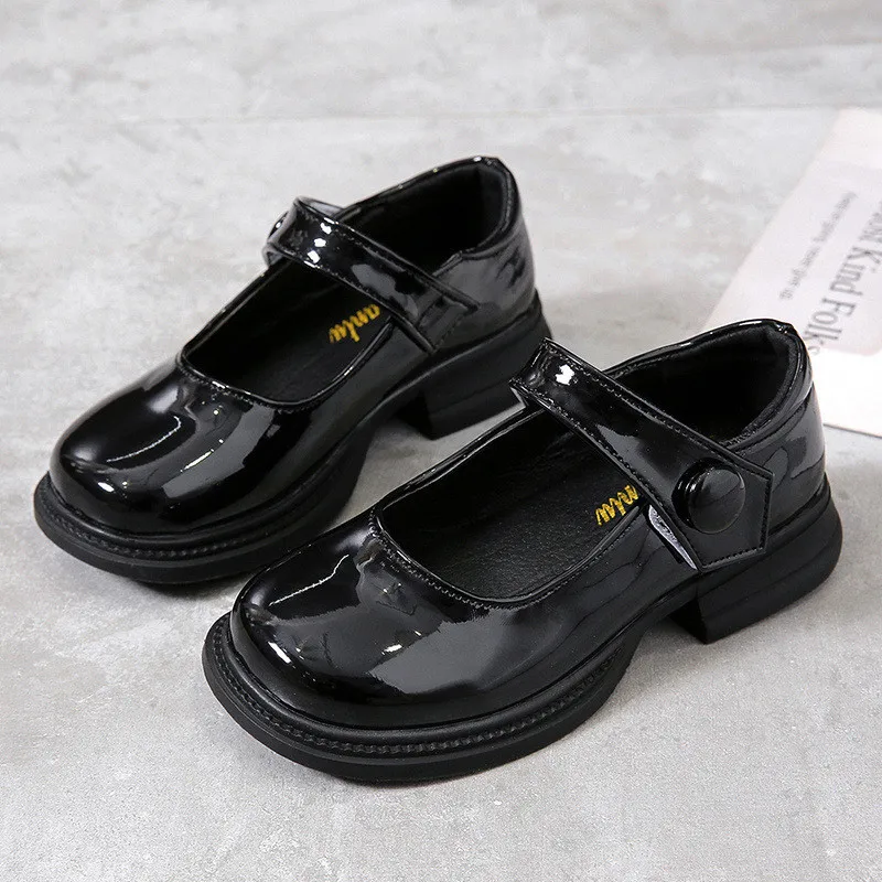 Girls Black Performance Shoes Glossy 2024 Fashion Soft Sole Kids Princess Shoes Korean Style Children Flats Shoes Leather Flats