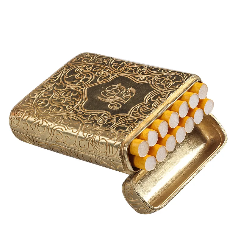 Classic European style net red heavy three open pure copper cigarette box creative three side carved men's cigarette box