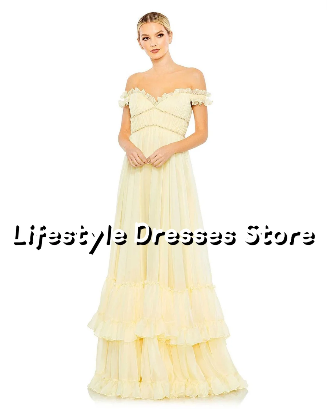 

Off Shoulder Ruffles Prom Dresses A-Line Beads Evening Dresses 2024 Floor Length Party Gown vestidos para eventos especiales