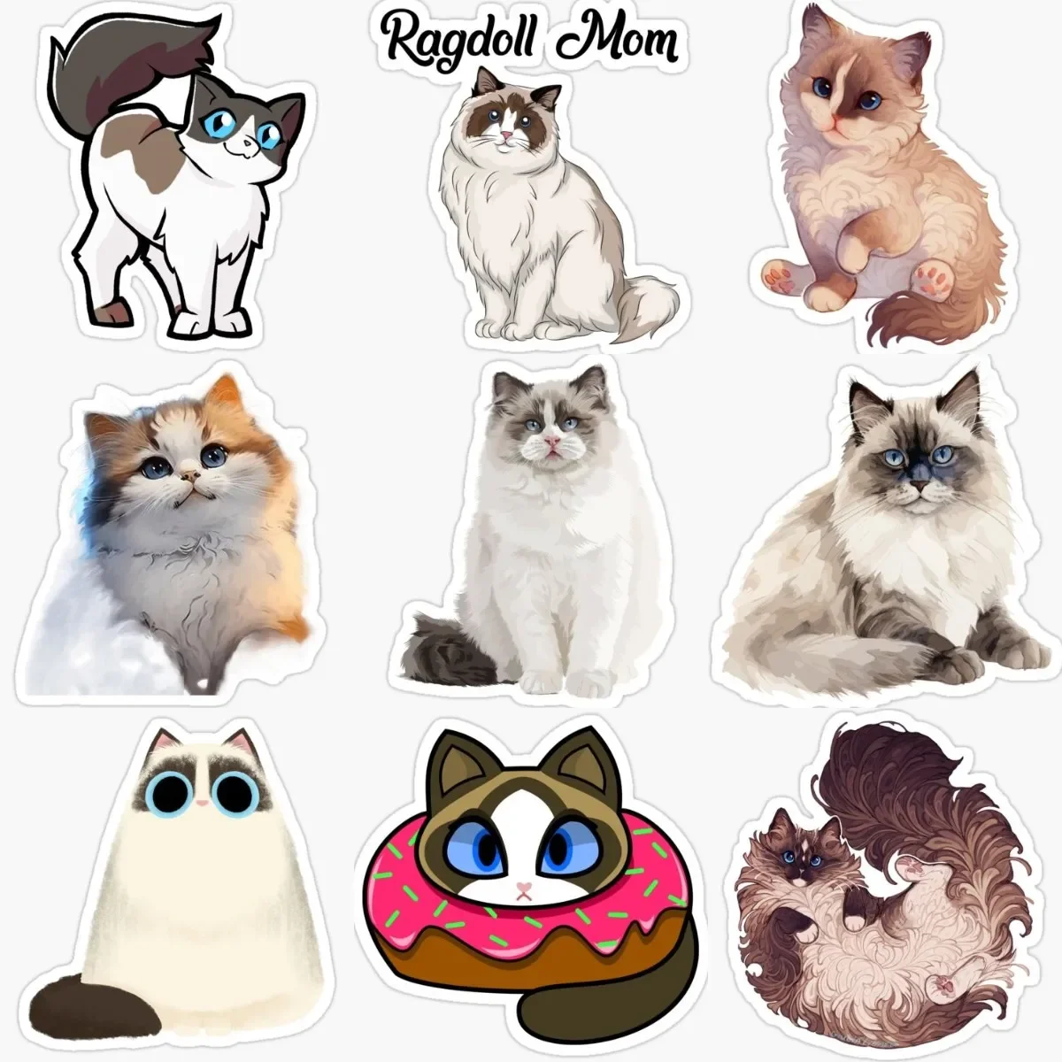 

Cute Ragdoll Cat Pets Catoon Creative Stickers for Decorate Wall Room Van Car Window Bicycle Table Fridge Off-road Helmet Bumper